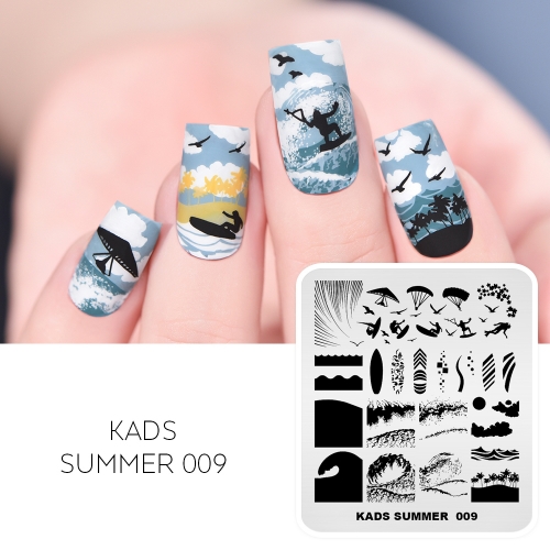 SUMMER 009 Nail Stamping Plate Waves & Surf & Glide