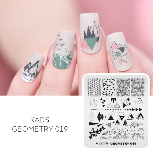 GEOMETRY 019 Nail Stamping Plate Triangle & Mountain Peak & Plaid & Polka Dot & Bird & Collage Art