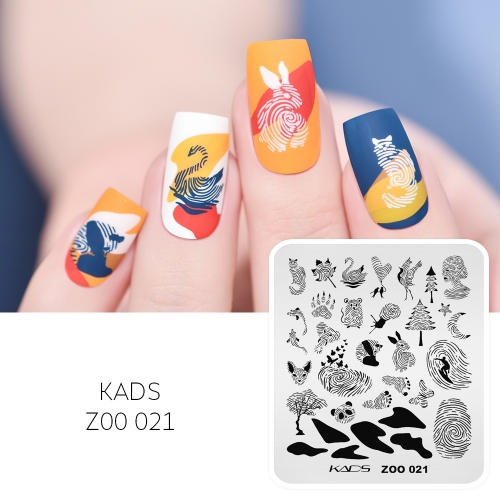 ZOO 021 Nail Stamping Plate Fingerprint & Animal & Tree & Foot Print & Moon & Star & Pattern