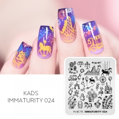 Immaturity 024 Nail Stamping Plate Amusement Park & Circus & Roller Coaster & Ferris Wheel & Hot-air Balloon & Castle & Flag & Toy & Clown