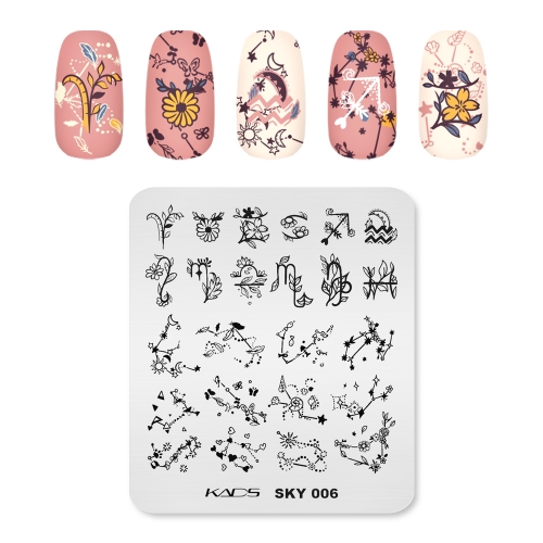 SKY 006 Nail Stamping Plate Zodiac Sign & Flower & Leaf & Star & Moon & Sun
