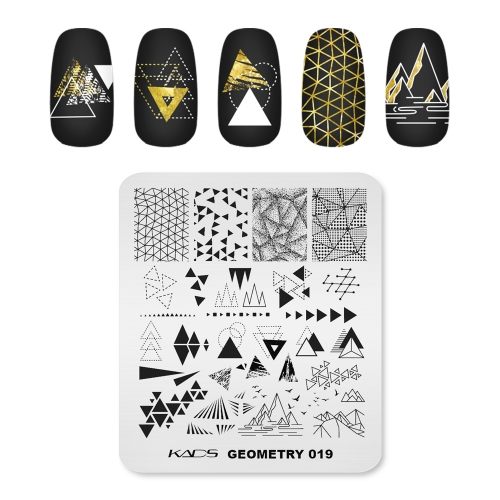 GEOMETRY 019 Nail Stamping Plate Triangle & Mountain Peak & Plaid & Polka Dot & Bird & Collage Art