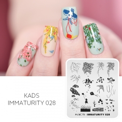 Immaturity 028 Nail Stamping Plate Branch & Leaf & Flower & Kite & Bird & Meadow