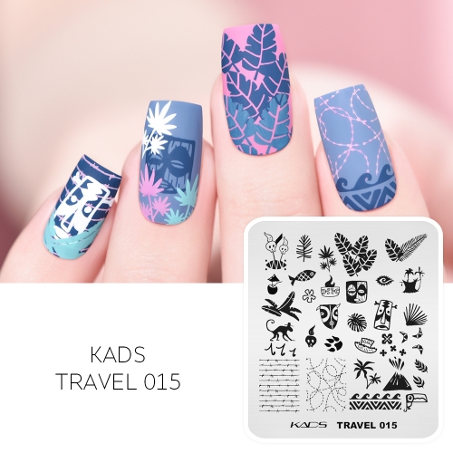 TRAVEL 015 Nail Stamping Plate Primitive Tribe & Palm Leaf & Mask & Feather & Monkey & Wire