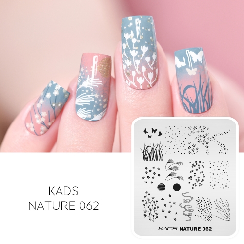 NATURE 062 Nail Stamping Plate Flower  & Grass & Leaf & Petal & Twig & Star