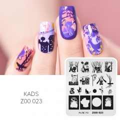 ZOO 023 Nail Stamping Plate Comic Style & Fox & Deer & Elephant & City & Street Lamp & Forest