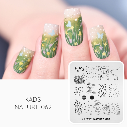 NATURE 062 Nail Stamping Plate Flower  & Grass & Leaf & Petal & Twig & Star