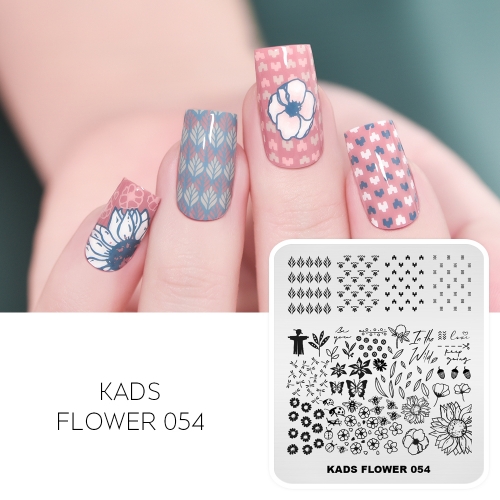 FLOWER 054 Nail Stamping Plate Cute Letters & Flowers & Leaves