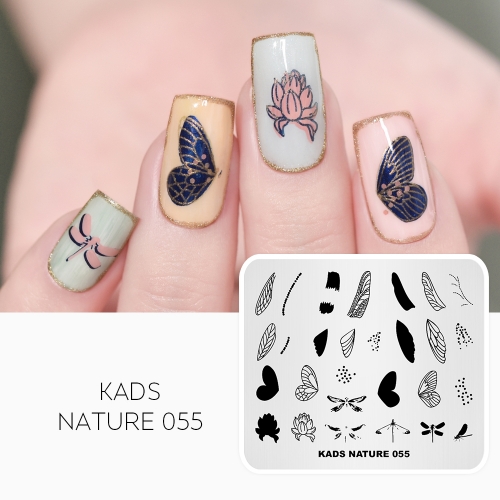 NATURE 055 Nail Stamping Plate Dragonfly& Butterfly& Leaf