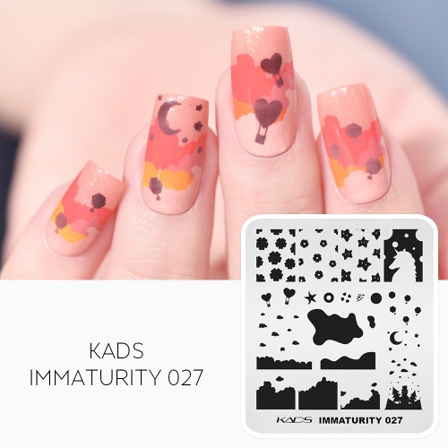 Immaturity 027 Nail Stamping Plate Cloud & Wave & Flower & Star & Sky & Wood & Snowman & Unicorn