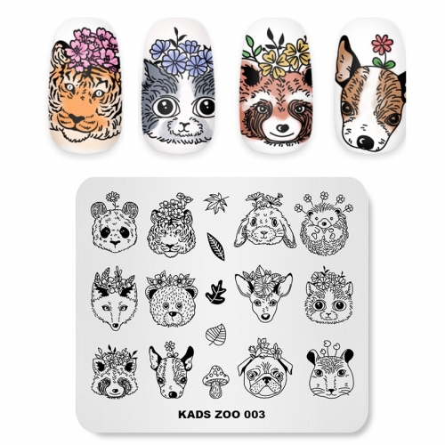 ZOO 003 Nail Stamping Plate Animals & Flower & Leaf & Mushroom