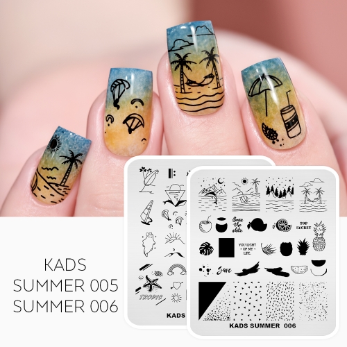 SUMMER 005 Nail Stamping Plate Summer & Beach & Bikini & Boat & Juice