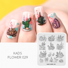 FLOWER 029 Nail Stamping Plate Cactus & snail & flower & desert flower