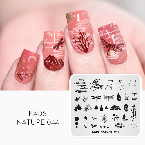 NATURE 044 Nail Stamping Plate Mountain & Cloud & Butterfly & Bird
