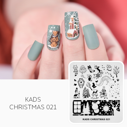 CHRISTMAS 021 Nail Stamping Plate Christmas Snowflake & Reindeer & Snowman & Animal