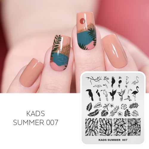 SUMMER 007 Nail Stamping Plate Leaf & Bird