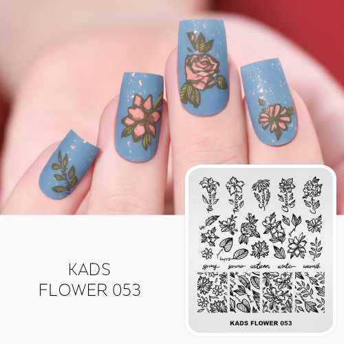 FLOWER 053 Nail Stamping Plate Rose flower & Banana leaf