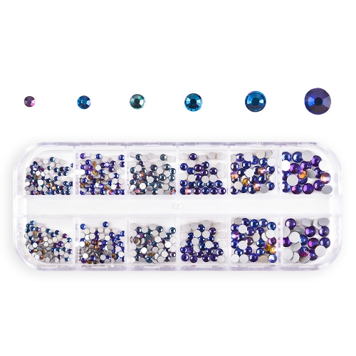 Round Nail Rhinestone Blue Flame 270Pcs/Box 6 Sizes Flat Bottom 200144