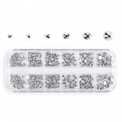 Round Nail Rhinestone Silver 270Pcs/Box 6 Sizes Flat Bottom 200150