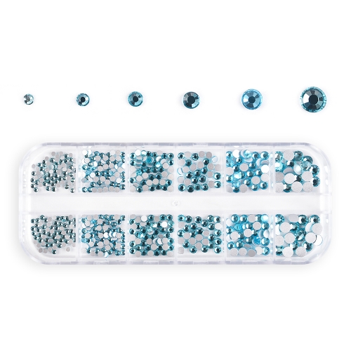 Round Nail Rhinestone Lake Blue 270Pcs/Box 6 Sizes Flat Bottom 200147