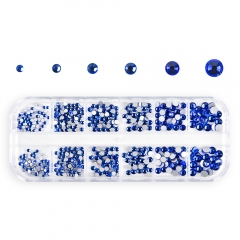 ラウンドネイルラインストーン 濃紺 270Pcs/ボックス 6サイズ 平底 200145
