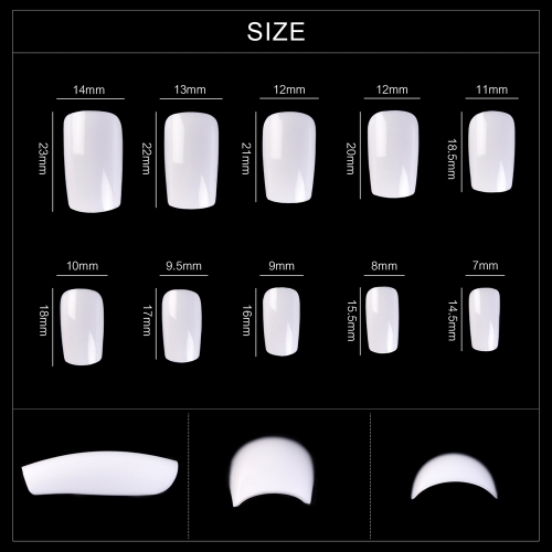 Short Square Traceless Nail Tips 10 Sizes 500pcs/Box