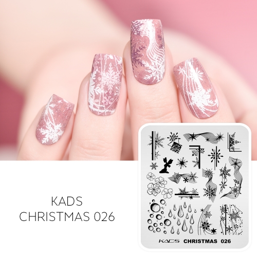 CHRISTMAS 026 Nail Stamping Plate Curve & Snowflakes & Flower & Drip & Fairy & Line