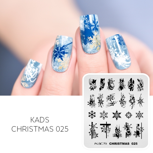 CHRISTMAS 025 Nail Stamping Plate Snowflakes & Curve & Pine Needle & Line