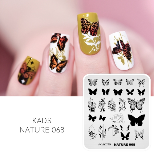 Nature 068 Nail Stamping Plate Butterfly & Leaf