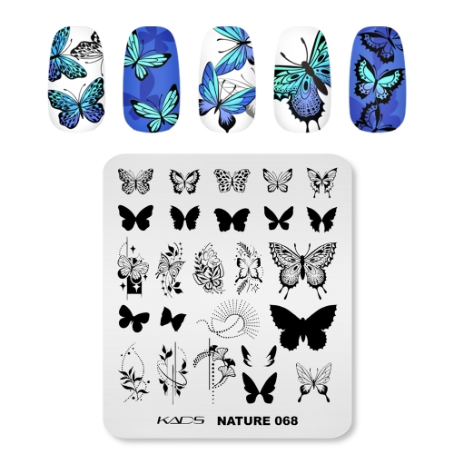 Nature 068 Nail Stamping Plate Butterfly & Leaf