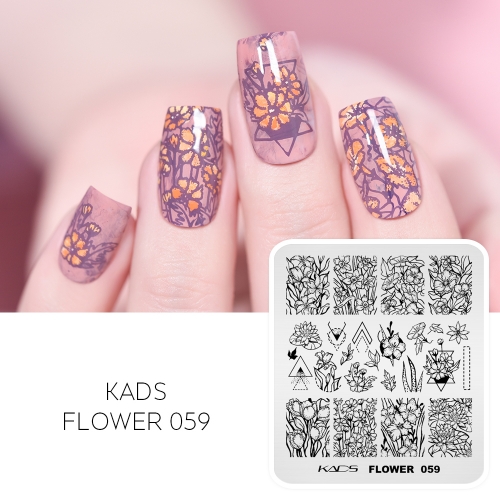 Flower 059 Nail Stamping Plate Flower & Leaf & Triangle