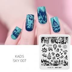 Sky 007 Nail Stamping Plate Aurora & Mountain & Starry Sky & Maple & Forest