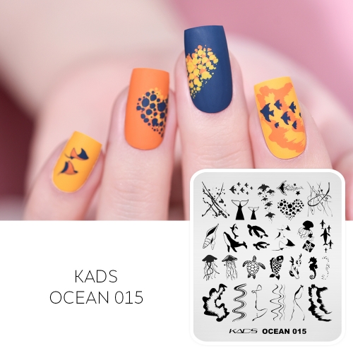 Ocean 015 Nail Stamping Plate Wave & Curve & Fish & Octopus