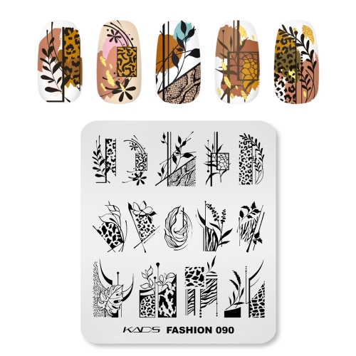 Fashion 090 Nail Stamping Plate Leopard Print & Leaf & Lines