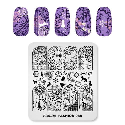 Fashion 088 Nail Stamping Plate Cat & Pattern & Flower & Plaid