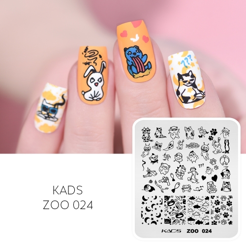 ZOO 024 Nail Stamping Plate Cartoon Animals & Cat Paw & Frog & Cloud & Moon