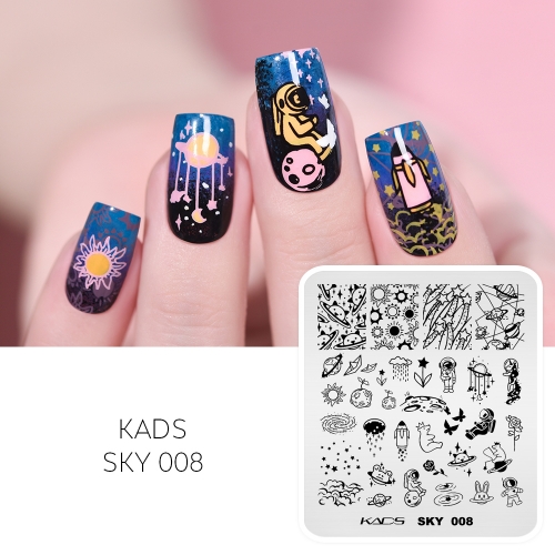 SKY 008 Nail Stamping Plate Planets & Rocket & Astronauts & Sun & Stars