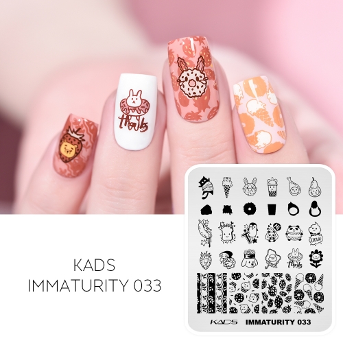 IMMATURITY 033 Nail Stamping Plate Kitty Ice cream & Bunny Donut& Puppy Milktea & Panda Hamburger & Cloud Muffin & Bear Strawberry