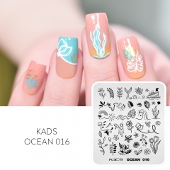 OCEAN 016 Nail Stamping Plate Seaweed & Plumerias & Tropical Leaves & Ship & Shell & Snail