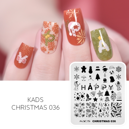 Christmas 036 Nail Stamping Plate Snowflakes & Pine Trees & Star & Angel & Bell