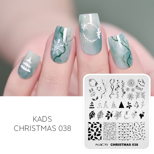 Christmas 038 Nail Stamping Plate Holly leaves & Christmas Trees & String Lights