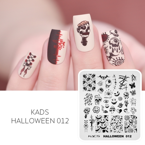 Halloween 012 Nail Stamping Plate Eyeball & Tongue & Skull & Stitched Scar