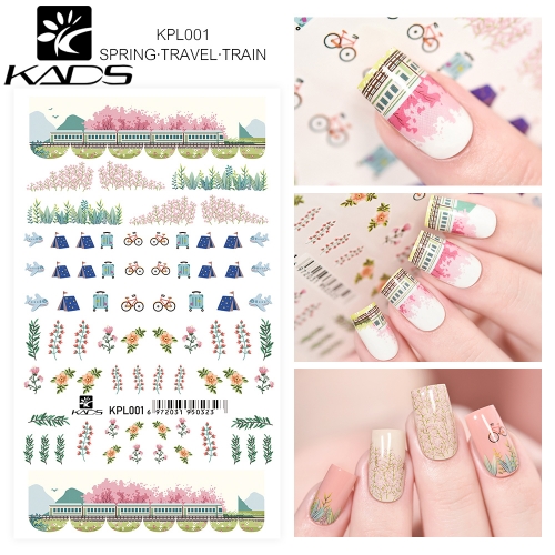 K KADS Water Transfer Nail Sticker Spring Travel & Train