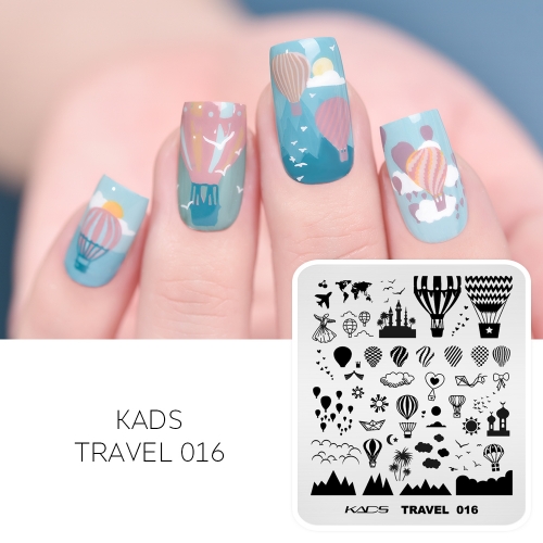 Travel 016 Nail Stamping Plate Various Forms of Hot Air Balloon & Turkey & Mountains & Clouds & Palm Trees