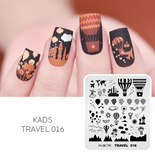 Travel 016 Nail Stamping Plate Various Forms of Hot Air Balloon & Turkey & Mountains & Clouds & Palm Trees