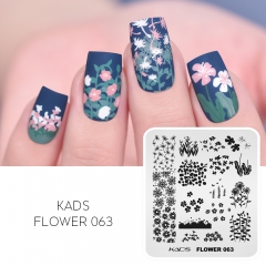 Flower 063 Nail Stamping Plate Petals & Leaves & Stems