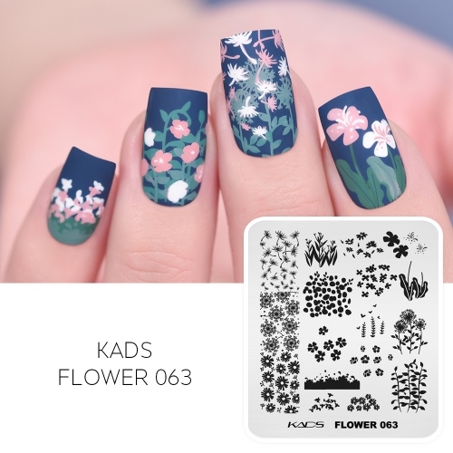 Flower 063 Nail Stamping Plate Petals & Leaves & Stems