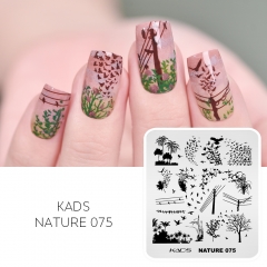 Nature 075 ネイル スタンピング プレート 鳥、木、ポール、ワイヤーの群れ