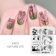 Nature 075 Nail Stamping Plate Flock of Birds, Trees, Poles and Wires