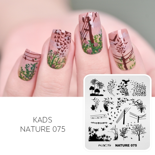 Nature 075 Nail Stamping Plate Flock of Birds, Trees, Poles and Wires
